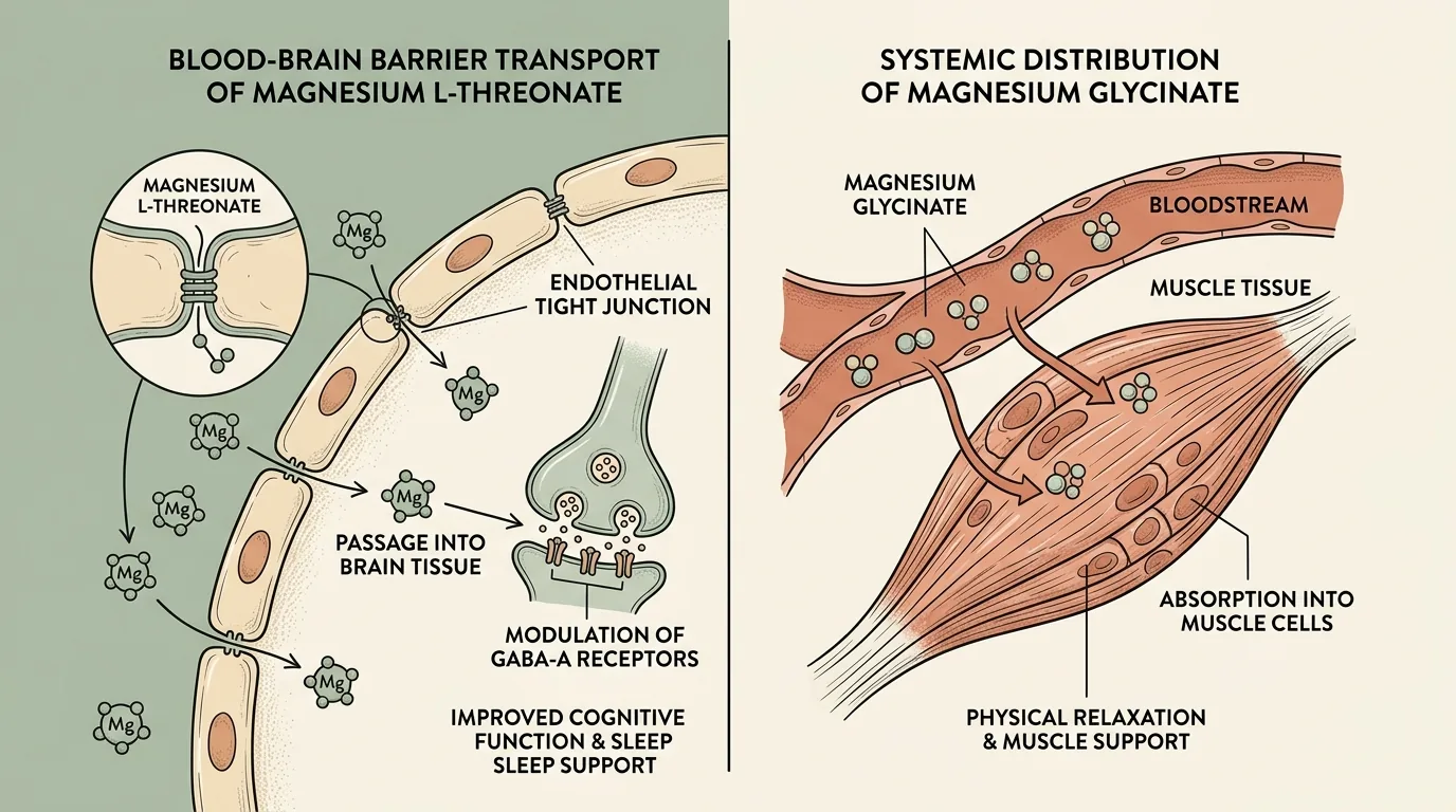 Magnesium Glycinate vs L-Threonate Blood-Brain Barrier penetration diagram